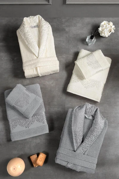 10-Piece Boxed Jacquard Patterned Bathrobe Set | Bathrobe - MÜRDÜM HOME (1)