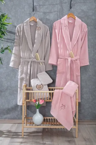 10 Piece Embroidered Bathrobe Set - Bathrobe - Bathrobe Set - Dowry Set - Coffee 
