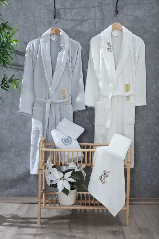 10 Piece Embroidered Bathrobe Set | Bathrobe | Bathrobe Set | Dowry Set-Gray - 1