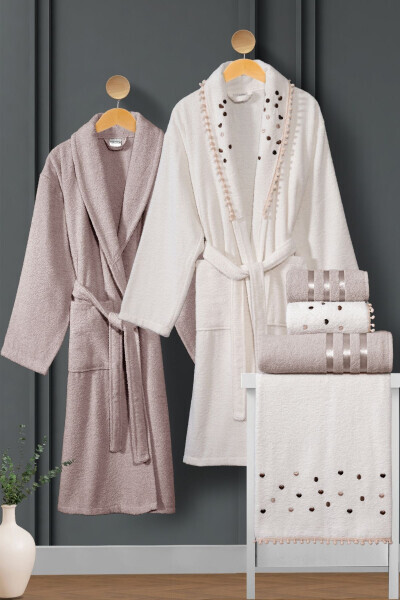 10-Piece Family Set Embroidered Pompom Bathrobe Set for Women & Men - MISS PARIS HOME