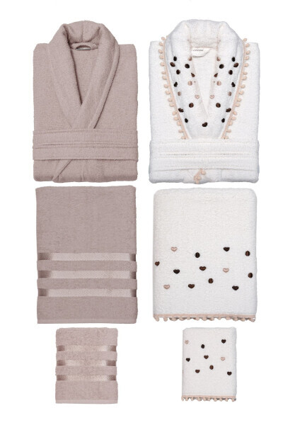 10-Piece Family Set Embroidered Pompom Bathrobe Set for Women & Men - MISS PARIS HOME (1)