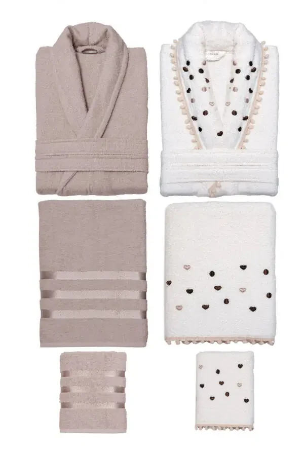 10-Piece Family Set Embroidered Pompom Bathrobe Set for Women & Men - 2