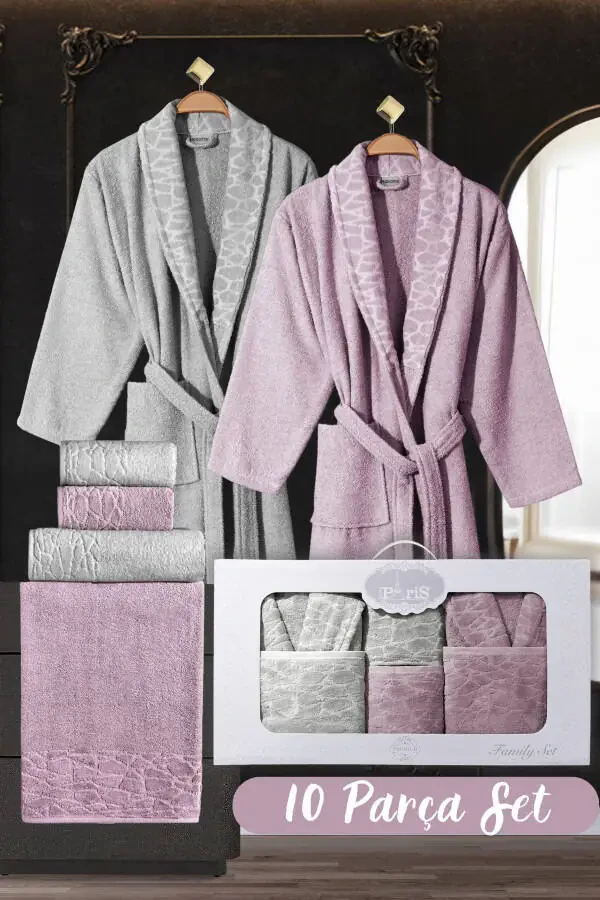 10 Piece Family Set Women & Men Bathrobe Set - Leopard - 1