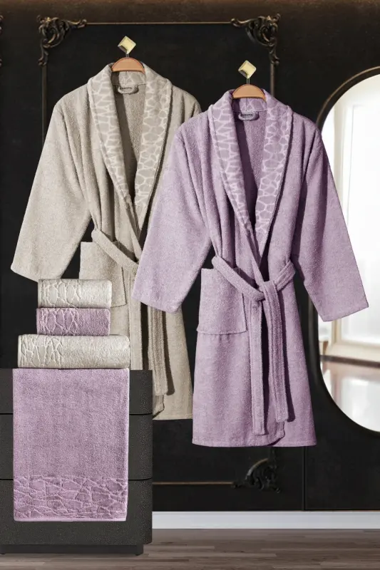 10 Piece Family Set Women & Men Bathrobe Set - Leopard-Beige - 2