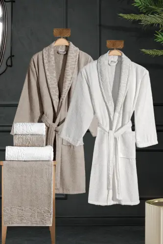 10 Piece Family Set Women's & Men's Bathrobe Set - Leopard-Coffee - MISS PARIS HOME (1)