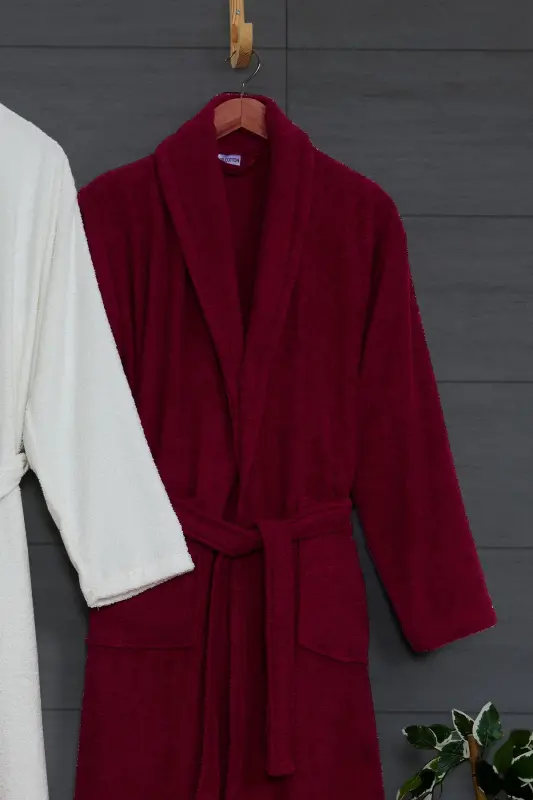10 Piece Family Set Women's & Men's Bathrobe Set | Soft, Absorbent | Modern Design-Burgundy - 5