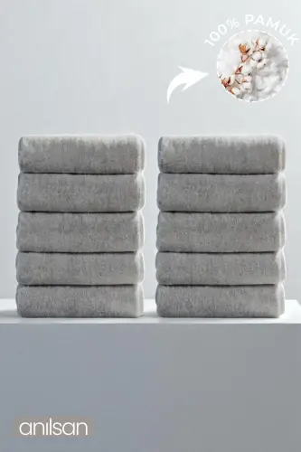 10-Piece Grey Hand Towel - 50x90 Cm, 225 Gr, 100% Cotton, Spa & Hotel Towel, Suitable for Daily Use-Grey - 7
