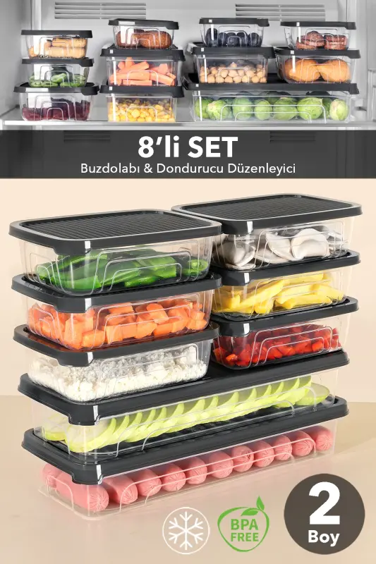 10 Piece Refrigerator Organizer Microwave and Freezer Safe Storage Container Anthracite 4 X 1170 ml - 6 X 600ml - MELENI HOME