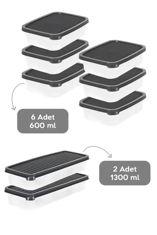 10 Piece Refrigerator Organizer Microwave and Freezer Safe Storage Container Anthracite 4 X 1170 ml - 6 X 600ml - 2