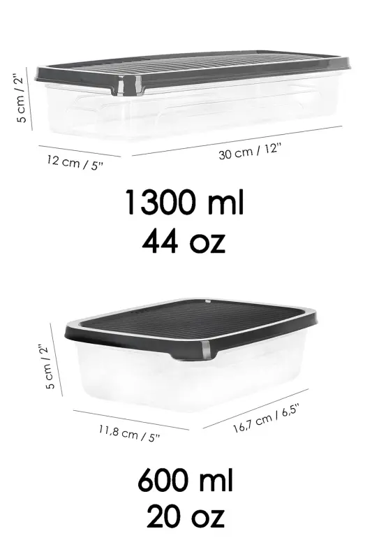 10 Piece Refrigerator Organizer Microwave and Freezer Safe Storage Container Anthracite 4 X 1170 ml - 6 X 600ml - 5