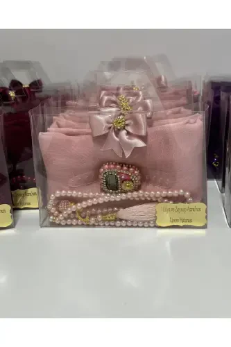 10-Piece Women's Umrah, Hajj Gift Set, Cotton Muslin, Glass Pearl Rosary, Stone Dhikr Counter-Pink - Modazone (1)