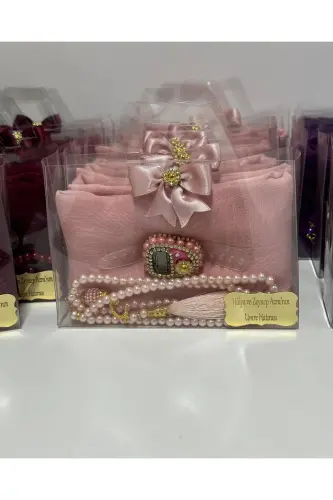 10-Piece Women's Umrah, Hajj Gift Set, Cotton Muslin, Glass Pearl Rosary, Stone Dhikr Counter-Pink - 3