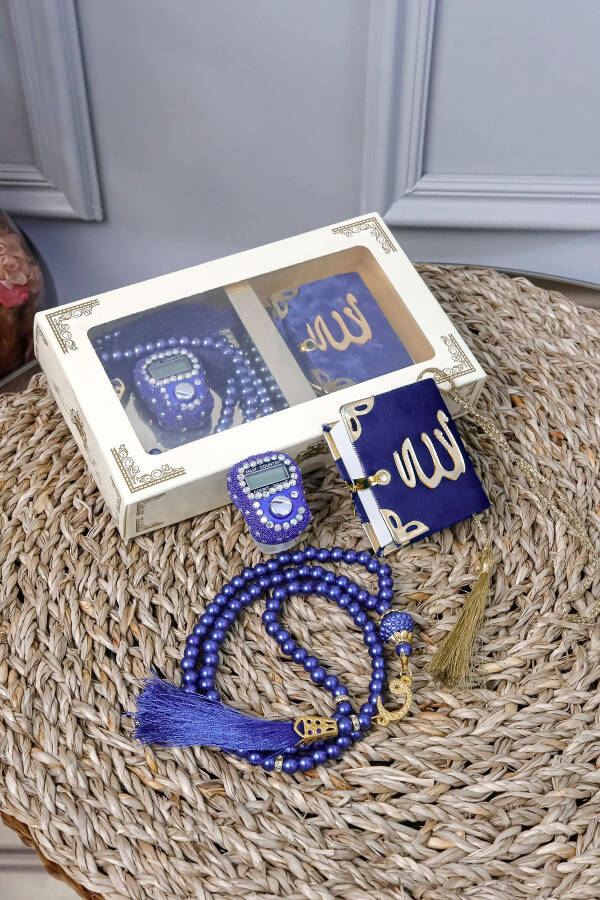 10 Pieces - Gemstone Zikirmatik Tasbih Modazoneatik Velvet Covered Mini Quran 99 Pearl Tasbih Set - 1