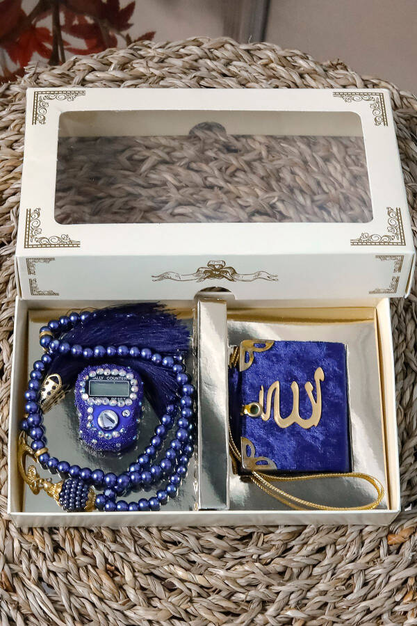 10 Pieces - Gemstone Zikirmatik Tasbih Modazoneatik Velvet Covered Mini Quran 99 Pearl Tasbih Set - 3