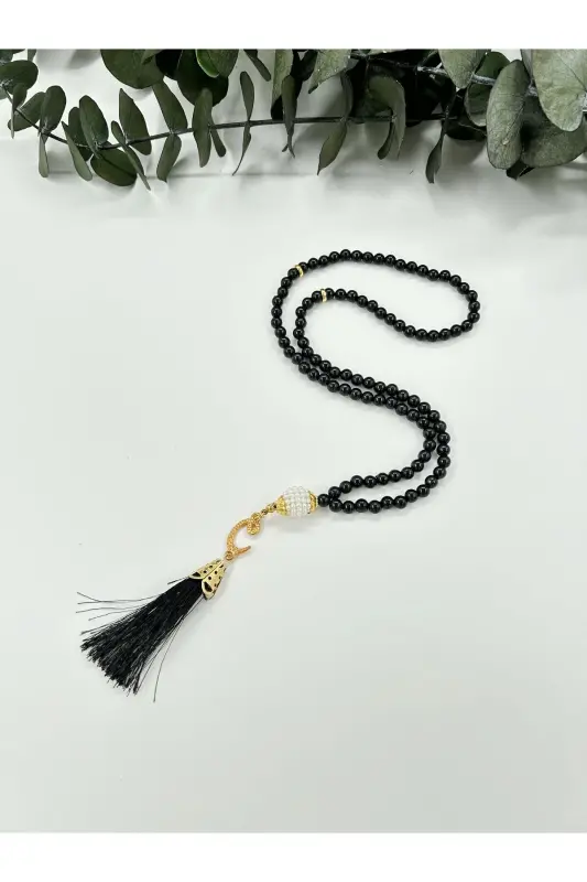 10 Pieces of Souvenir Vav Tasseled Black Plastic Pearl 99 Prayer Beads (Mawlid-Circumcision-Hajj-Umrah)-BLACK - 1