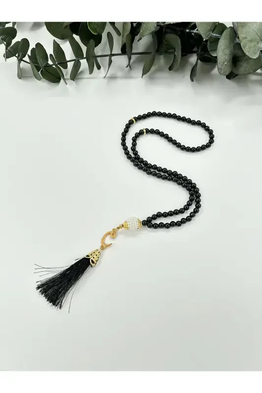 10 Pieces of Souvenir Vav Tasseled Black Plastic Pearl 99 Prayer Beads (Mawlid-Circumcision-Hajj-Umrah)-BLACK - 1