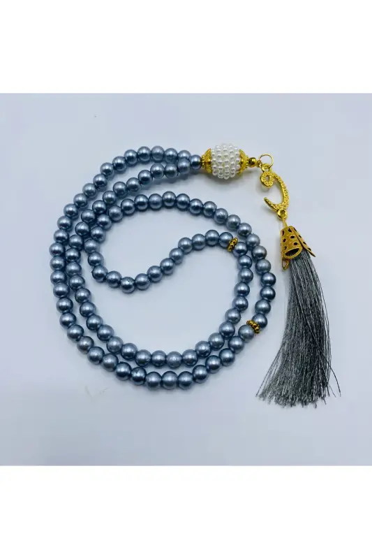 10 Pieces of Vav Tasseled Gray Plastic Pearl 99 Prayer Beads (Mawlid-Circumcision-Hajj-Umrah)-SILVER - 2