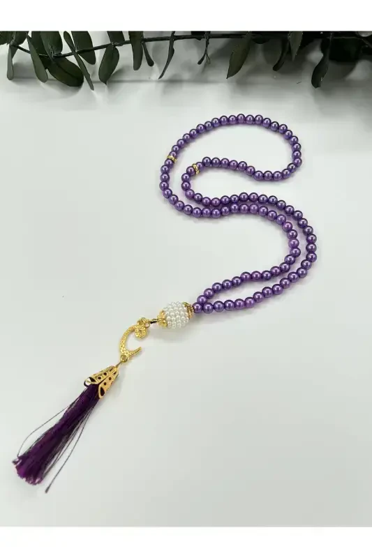 10 Pieces Purple Plastic Pearl Rosary with Vav Tassel, 99 Beads (Mawlid-Circumcision-Hajj-Umrah) - PURPLE - 1