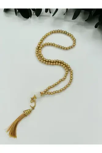 10 Pieces Souvenir Vav Tasseled Gold Plastic Pearl 99 Prayer Beads (Mawlid-Circumcision-Hajj-Umrah)-GOLD - 1