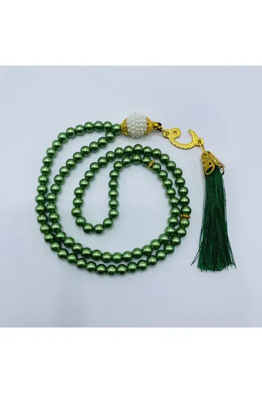 10 Pieces Souvenir Vav Tasseled Green Plastic Pearl 99 Prayer Beads (Mawlid-Circumcision-Hajj-Umrah)-EMERALD GREEN - 2
