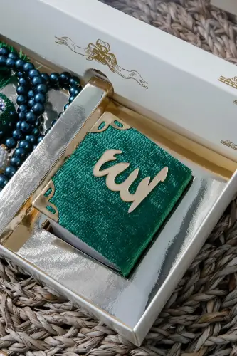 10 Pieces - Stone Rosary TesbiModazoneatic Velvet Covered Mini Quran 99 Pearl Rosary Set-Green - 7