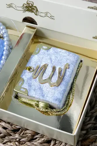 10 Pieces - Stone Rosary TesbiModazoneatik Velvet Covered Mini Quran 99 Pearl Rosary Set-Blue - 7