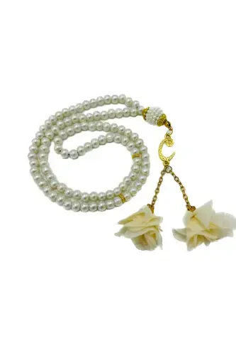 10 Rosary Prayer Beads with Glass Beads and Roses (Mawlid-Circumcision-Hajj-Umrah) - CREAM - 1