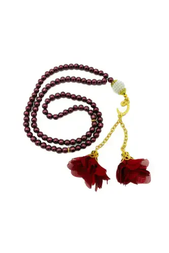 10 Rosary with 99 Glass Beads with Roses (Mawlid-Circumcision-Hajj-Umrah)-CLARET RED - 1