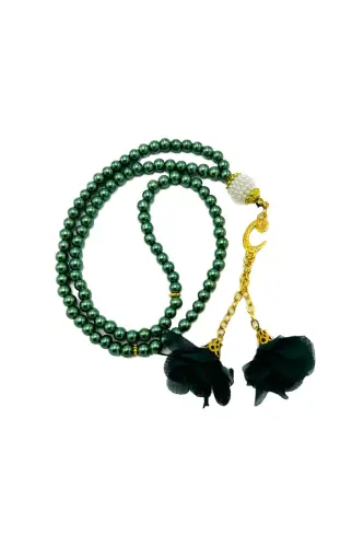 10 Rosary with 99 Glass Beads with Roses (Mawlid-Circumcision-Hajj-Umrah) - EMERALD GREEN 