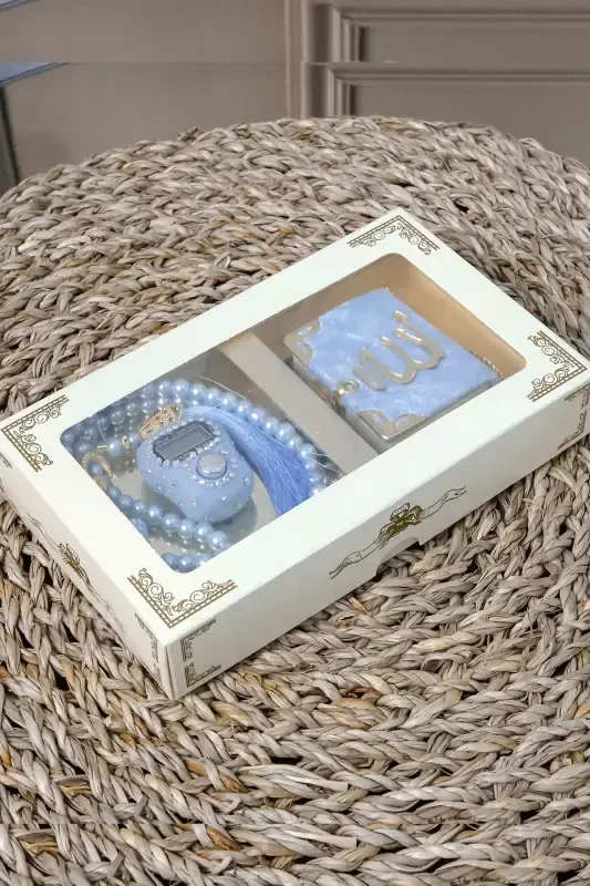 10 шт. - Четки для зикра с камнями TesbiModazoneatik, мини-Коран в бархатном переплете, набор жемчужных четок из 99 бусин - синий - 5