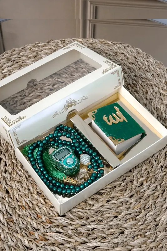 10 шт. - Четки-счетчик с камнями TesbiModazoneatik, мини-коран в бархатном чехле, набор жемчужных четок на 99 бусин - зеленый - 2