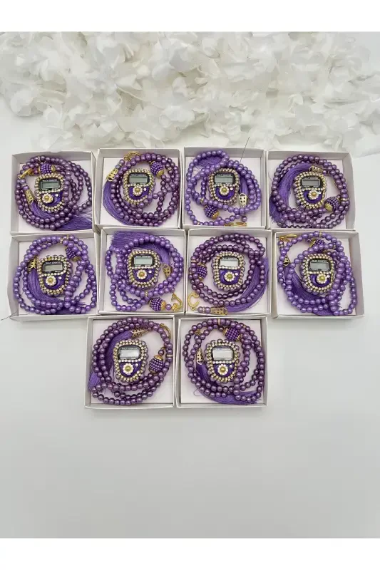 10 Шт. Подарочный Набор для Мевлида-хаджа-умры, Зикрматик и Четки с Фиолетовыми Камнями в Коробке - фиолетовый - LENAGIFTWORKSHOP