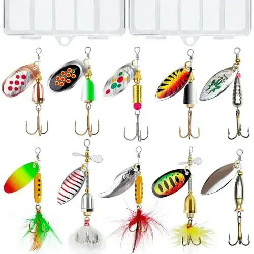 10 шт. Приманка для рыбалки Spinnerbait, набор приманок для окуня, форели, лосося из твердого металла с 2 ящиками для снастей от Tbuymax - 6