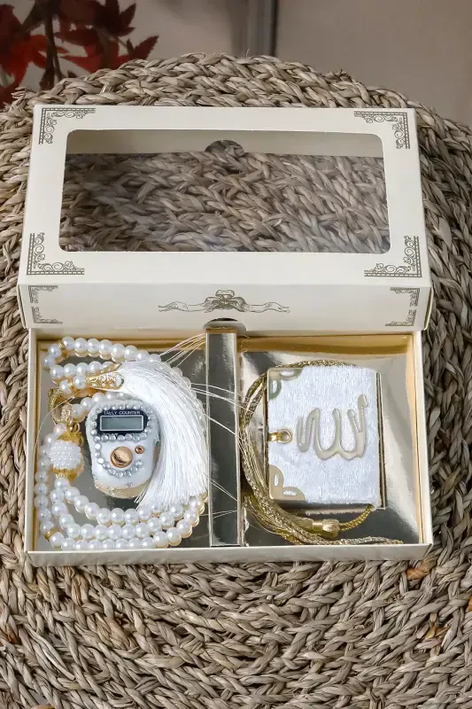 10 шт. - Зикрматический тасбих со стразами TesbiModazoneatik Бархатный мини-коран Набор жемчужных тасбих 99 шт. - Белый - 2