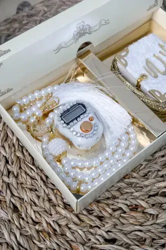 10 шт. - Зикрматический тасбих со стразами TesbiModazoneatik Бархатный мини-коран Набор жемчужных тасбих 99 шт. - Белый - 4