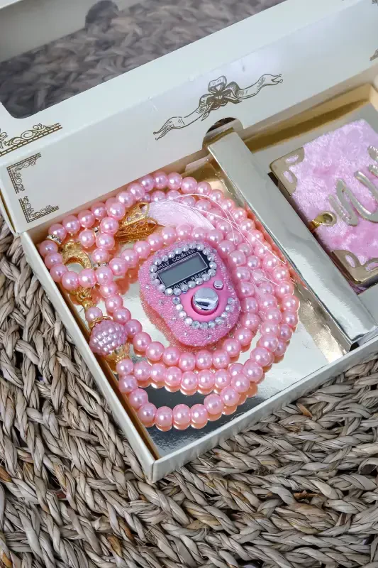 10 шт. - Зикрматический тасбих со стразами TesbiModazoneatik, мини-коран в бархатном переплете, набор жемчужных тасбих на 99 бусин - розовый - 6