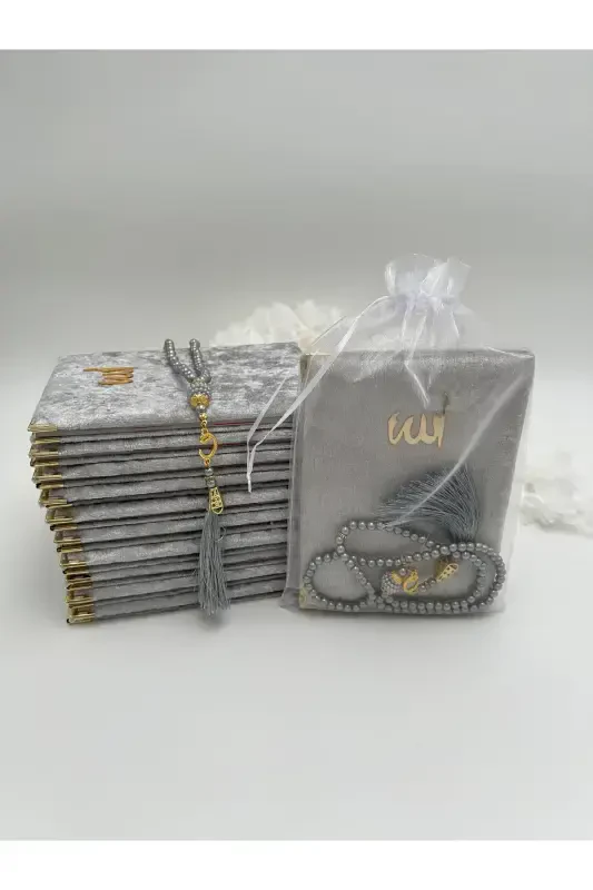 10 ta kulrang sovg'alik tul qopli baxmal Yosin kitobi va marvarid tasbeh to'plami (Mavlud-sunnat-haj-umra) - KULRANG - LENAGIFTWORKSHOP