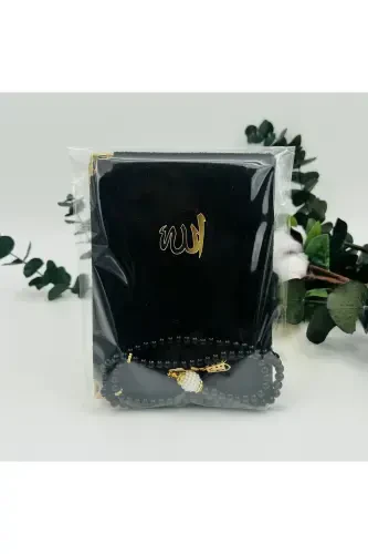 10 ta qora sovg'ali jelatinli baxmal Yosin kitobi va marvarid tasbeh to'plami (Mavlud-haj-umra-sunnat) - QORA - 2