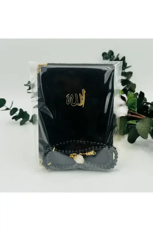 10 ta qora sovg'ali jelatinli baxmal Yosin kitobi va marvarid tasbeh to'plami (Mavlud-haj-umra-sunnat) - QORA - 2