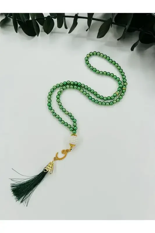 10 ta sovg'alik Vavli ponponli zumradli plastik marvarid 99 talik namoz tasbehi (Mavlud-sunnat-haj-umra)-YASHIL - 2