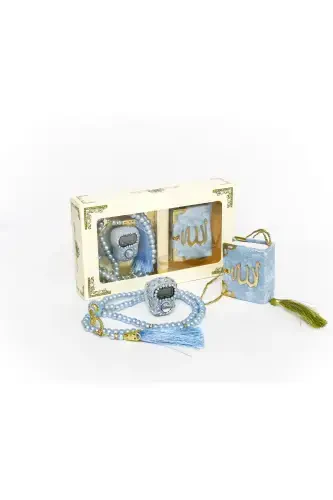 10 ta - Toshli Zikirmatik TasbehModazoneatik Kadife Qoplangan Mini Qur'on 99 ta Marvarid Tasbeh To'plami - Moviy - 8