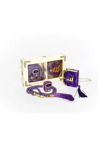 10 ta toshli zikr tasbihi TesbiModazoneatik baxmal qopli mini Qur'on 99 ta marjonli tasbih to'plami - Binafsha - 8