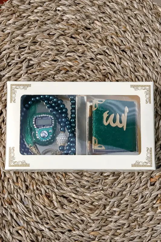 10 ta - Toshli Zikrmatik TasbehModazoneatik Kadife bilan qoplangan Mini Qur'on 99 ta Marvarid Tasbeh to'plami - Yashil - 4
