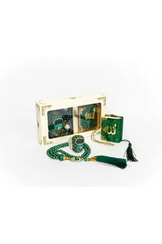 10 ta - Toshli Zikrmatik TasbehModazoneatik Kadife bilan qoplangan Mini Qur'on 99 ta Marvarid Tasbeh to'plami - Yashil - 8
