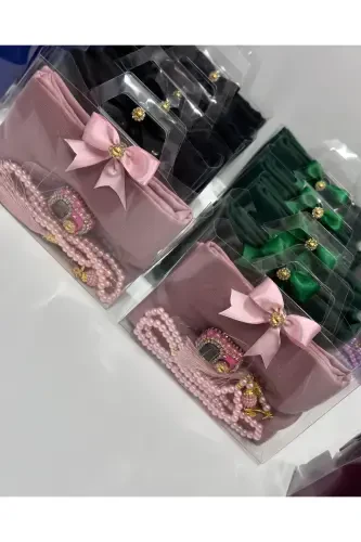 10 taʼlik ayollar Umra, Haj sovgʻa toʻplami, paxta roʻmol, shisha munchoqli tasbeh, toshli zikr tugmasi-pushti - 3