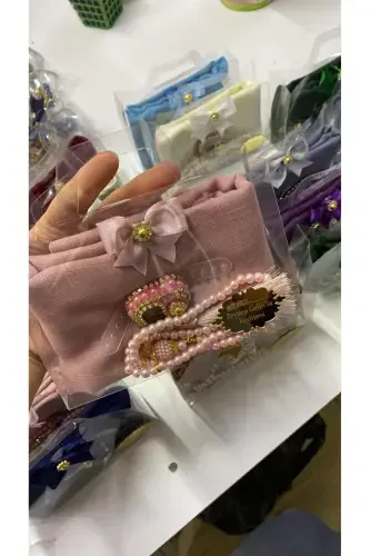 10 taʼlik ayollar Umra, Haj sovgʻa toʻplami, paxta roʻmol, shisha munchoqli tasbeh, toshli zikr tugmasi-pushti - 4