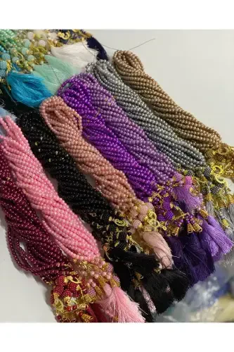 10 taʼlik ayollar Umra, Haj sovgʻa toʻplami, paxta roʻmol, shisha munchoqli tasbeh, toshli zikr tugmasi-pushti - 6