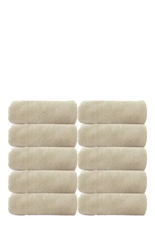 10 talik bej qo'l sochiq - 50x90 sm, 225 gr, 100% paxta, Spa va mehmonxona sochiqi, kundalik foydalanish uchun mos-Bej - 2