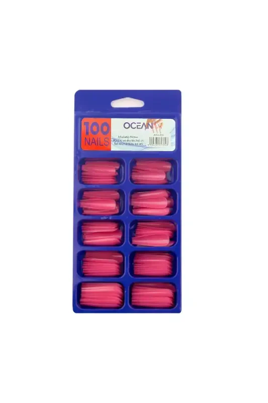 100 Boxed Ballerina False Nail Tips - 230-Dark Pink - OCEAN