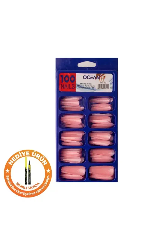 100 Boxed Ballerina False Nail Tips - 232-Light Pink - OCEAN